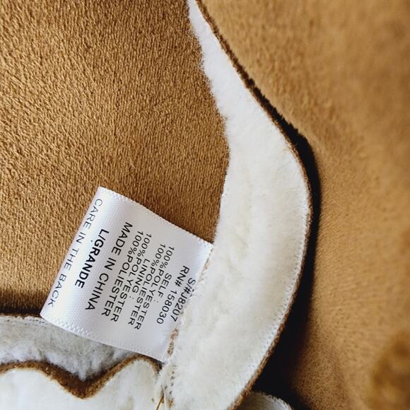 Love Tree Tan Faux Suede Sherpa Moto Jacket Aviator Biker Coat Camel Brown Large - Picture 8 of 11